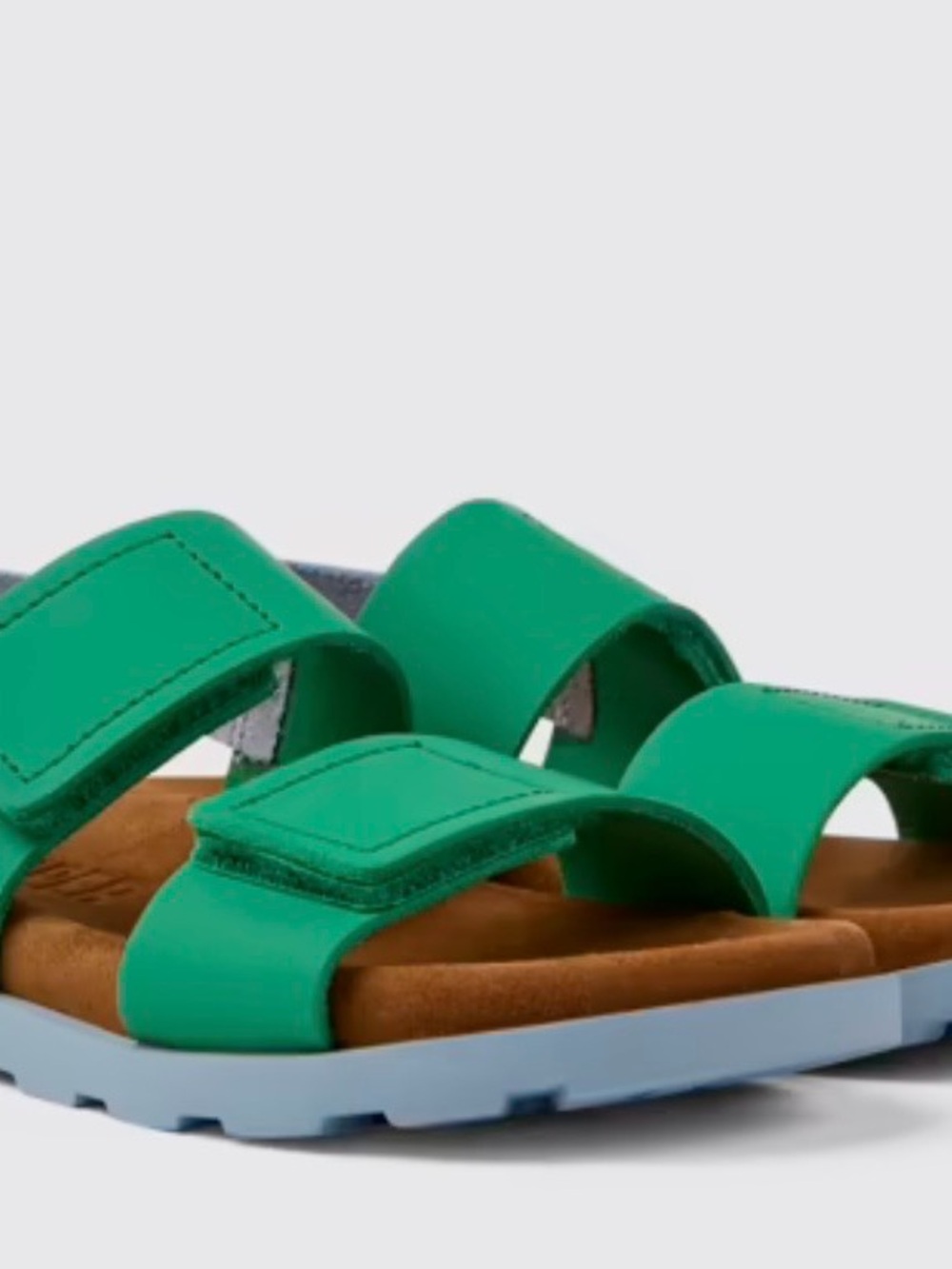 Camper Kids Bright Green Double-Strap Sandals with Brown Footbed - Picture 2 of 6